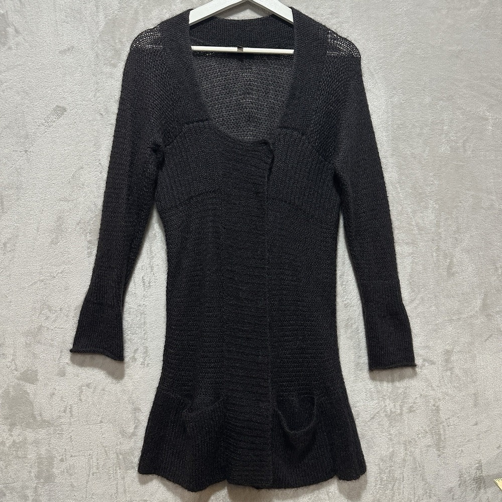 EILEEN FISHER Washed Mohair Cardigan Women's XS Black Long Sleeve Hidden Snap